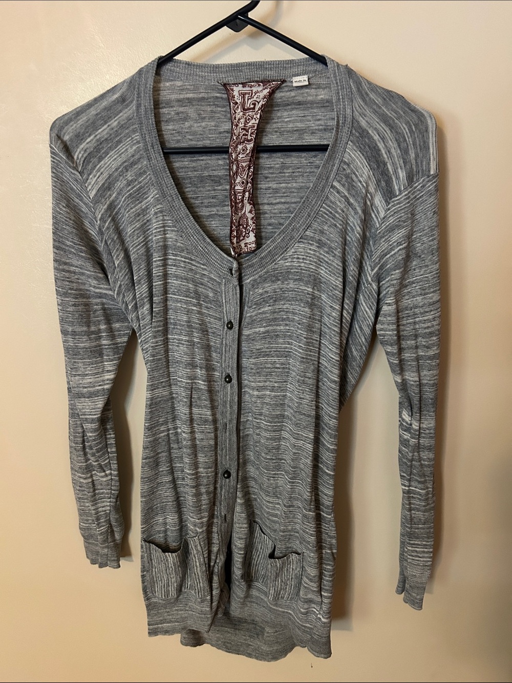 L.A.M.B Heathered Grey Button Up Long Cardigan Tunic Medium